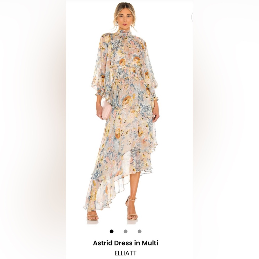 Elliatt Blue and Orange Asymmetrical Ruffled Sundress